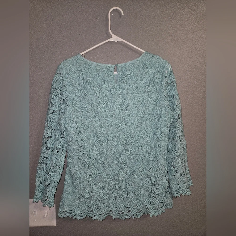 Talbots Blue Lace Top 3/4 Sleeve Size 14
